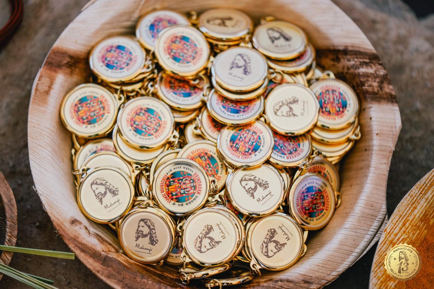 Devotional medallions blessed during the temple ceremonies